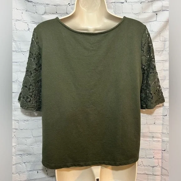 Ann Taylor LOFT Lace Sleeve Blouse Green Size Medium - Picture 2 of 3